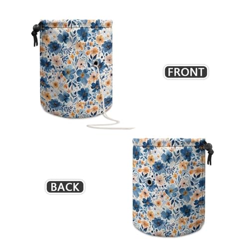 Image of Sellikakes Yarn Bag, Blue Floral Knitting Storage Bag Portable Yarn Holder Crocheting Organizer Store Skein Ball Needles,Sewing Accessories Supplies