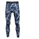 BeneU® Mens Camouflage Sports Running Basketball Compression Tight Leggings Pants(Style:Flash Blue Size:S)
