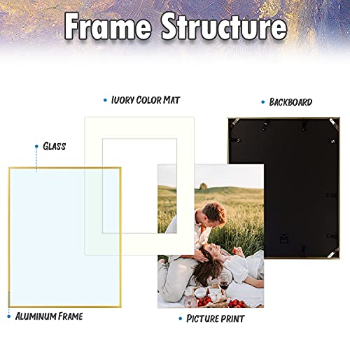 Auear, 16X20 Aluminum Metal Wall Mounting Photo Frame With Ivory Mat For 11X14 Pictures Includes Sawtooth Hangers, Spring Clips Real Glass (Gold, 2-Pack) #TOP2
