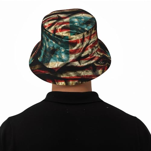 Image of American Flag America Bucket Hat,Casual Fisherman Cap Golf Boonie Hats Travel Beach Sun Hat for Women Men