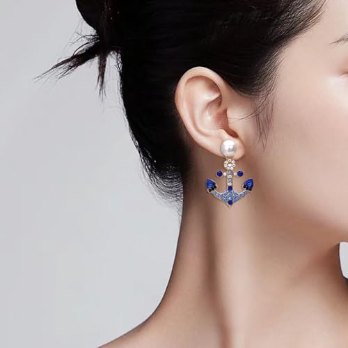 anchor earrings for women, set with diamond boat anchor retro geometric pearl earrings, designed specifically for fashionable women, suitable for - various holiday parties, jewelry gifts3