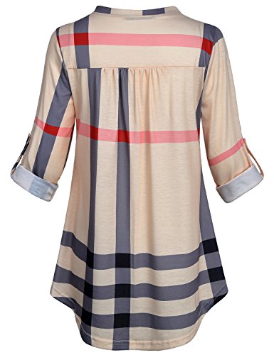 SeSe Code Womens 3/4 Roll Sleeve Plaid Shirt Business Casual Blouses and Tops Dressy for Work3