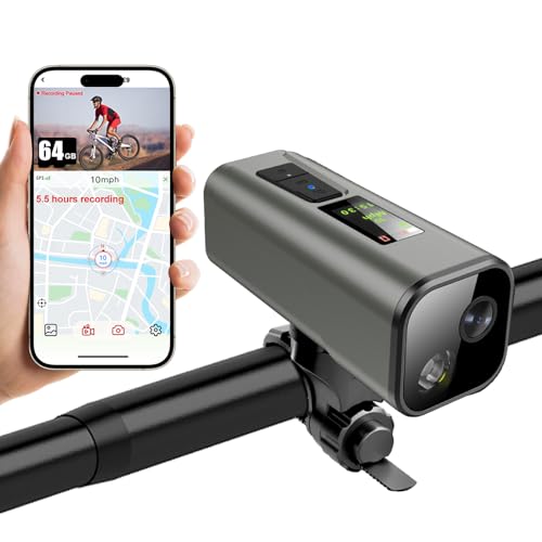 Action Camera 4K 30fps with GPS Tracker, Wireless Bike Camera, Cycling Speedometer/Odometer with 64GB Card, Anti-Shake Sport DV, IP65 Waterproof, Bicycle Light, Cycling Computer with APP Support, Grey