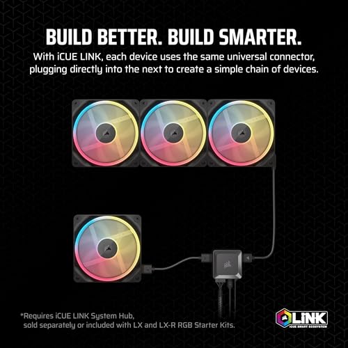 Image of CORSAIR iCUE Link LX120-R RGB 120mm PWM Reverse Fan - Single Fan - Low-Noise, CORSAIR Magnetic Dome Bearing, Dual Light Loops, CORSAIR QuikTurn Screws, Zero RPM Mode - Black