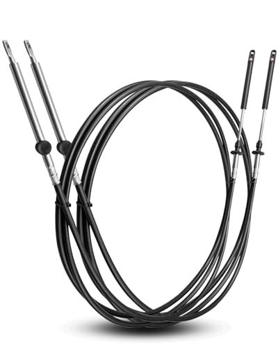 GUZIKO 11FT Throttle Shift Remote Control Cable Fit for Johnson Evinrude Controls, Outboard Engine Control Cable Replace 0173111, 2Pcs