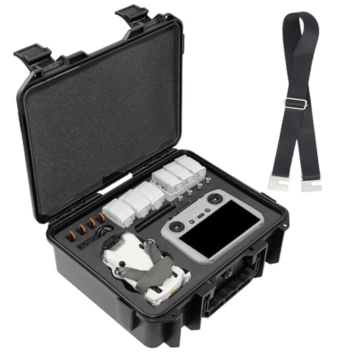 Poweka Wasserdicht Tasche Koffer Kompatibel mit DJI Mini 4 Pro/Mini 3/3 Pro DJI RC 2/RC/RC-N2/N1 Wasserdichter Hartschalenkoffer mit Schultergur (nur Wasserdichter Koffer) für Bis zu 6 Batterien.