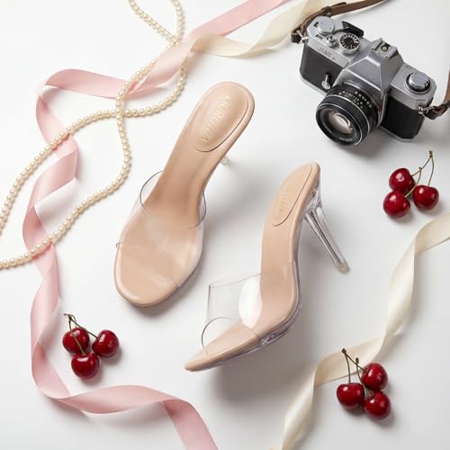 Image of LIURUIJIA Clear Heels For Women Sexy Slip On Open Toe High Heeled Dressy Sandals Comfortable Strappy Mules