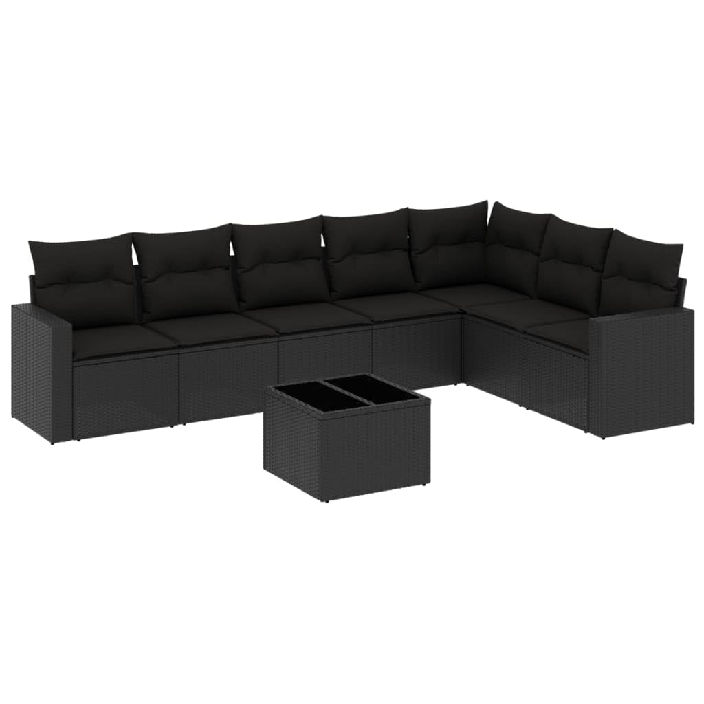 Salon de jardin modulable 8 pièces en polyrotin avec coussin noir, canapé de jardin modulable avec espace de rangement et sac imperméable, plateau en verre trempé, housses amovibles et