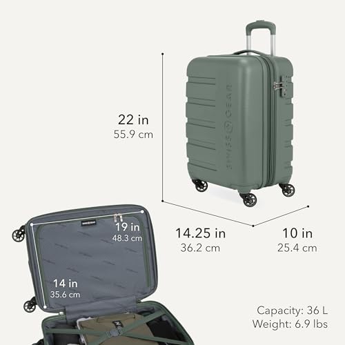 Image of SWISSGEAR Signature Hardside Expandable Carry-On Spinner Luggage, ABS Construction, TSA-Friendly Lock, and Built-In Cupholder, Olive, 19-Inch