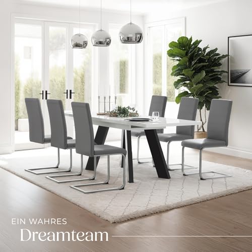 tectake® 4er Set Esszimmerstühle, Freischwinger Küchenstuhl mit Rückenlehne, Stühle für Esszimmer, Küchenstühle modern, Dining Chair, Polsterstuhl, Esstischstühle, Besucherstuhl - grau