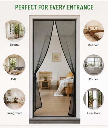 Image of 210x100cm Magnetic Curtain for Door, Magnetic Ac Curtain for Door, Magnetic Mesh Curtain, Breathable Protective Net, Anti Insect Ventilation Screen Suitable for Home Household Use