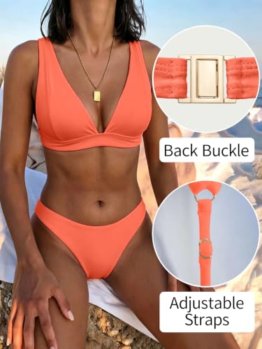 Image of Bathing Suits for Women Deep V Neck Sexy Two Piece Bikini Sets for Women Thong Halter Cheeky Swimsuit
