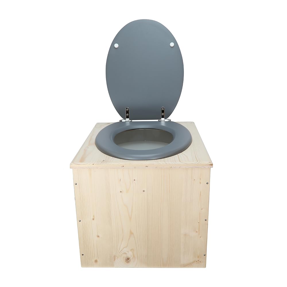Toilette sèche en bois avec bavette inox et seau 22L plastique - La gris clair 22 litres - Fabrication Française - N9F4