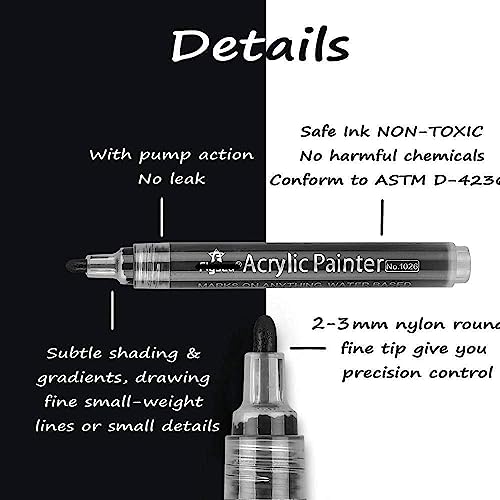 Image of kreni Water-Based Black White Gold Silver Fine, Medium Point Acrylic Paint Marker Pens Permanent for Rocks Painting DIY Craft Making Supplies(Set of 4)
