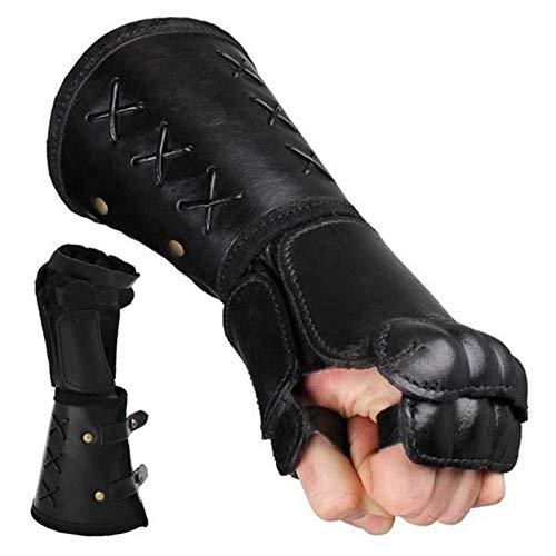 1 Pair Leather Gauntlet Wristband, Medieval Vambrace Arm Cuff Armor, Gothic Faux Leather Costume Bracer, Retro Cosplay Costume Accressories for Halloween Party