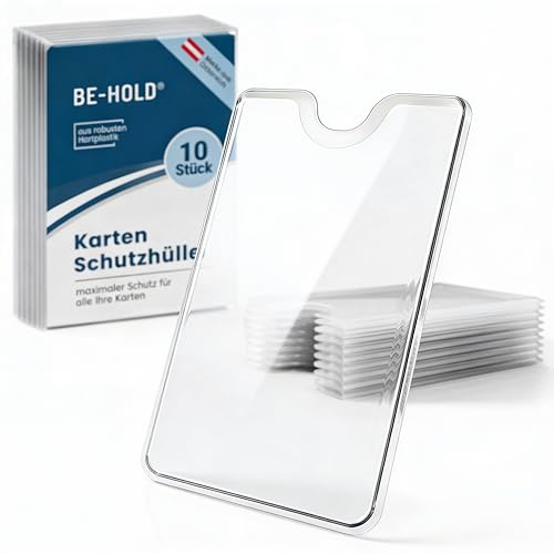 BE-HOLD 10 Stück transparente Scheckkartenhüllen (91 x 59 mm) Robuste Hartplastik-Schutzhüllen für Bankkarten Kreditkarten Ausweis- und EC-Karten Schutzhülle mit Daumenausschnitt für Geldbörsen