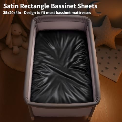 Image of Satin Bassinet Sheet, Great for Baby Hair, Soft Silk Feeling Sheet for Rectangle Cradle Bassinet Mattress Pad, for Boys Gift Newborn and Infant(Black)