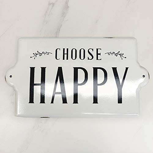 Metal 8" x 14.5" 'Choose Happy' Hanging Farmhouse Plaque Home Decor Sign, White
