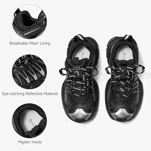 Image of BEAU TODAY Women's Walking Shoes, Chunky Platform Fashion Sneakers for Women, Comfortable Casual Lightweight Lace-up Gym Workout Athletic Tennis Shoes