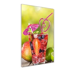 Tulup Schilderij op gehard glas- 60×120 – Schilderij Muurdecoratie – Wanddecor Kunstdruk – Modern Decoratief Beeld Gedrukt – Decoratie Poster Foto Afbeelding – Fruit cocktail