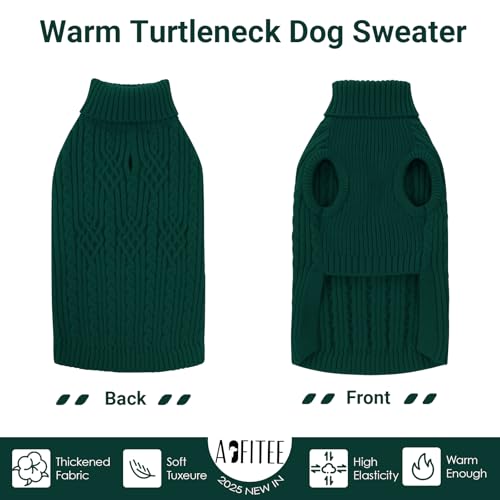 Image of AOFITEE Christmas Dog Sweaters for Large Dogs, Stretchy Turtleneck Dogs Sweater, Warm Dog Knitwear for Fall Winter, Green Pet Sweater with Harness Hole for Boston Terrier, French Bulldog, L