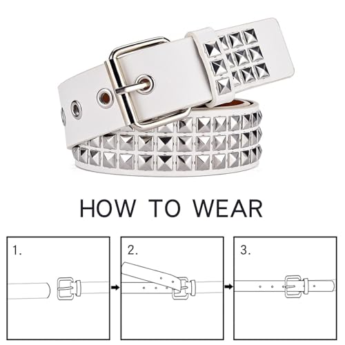 Image of Studded Belt, Metal Punk Rock Rivet Belt with Bright Pyramid Studded for Women Men