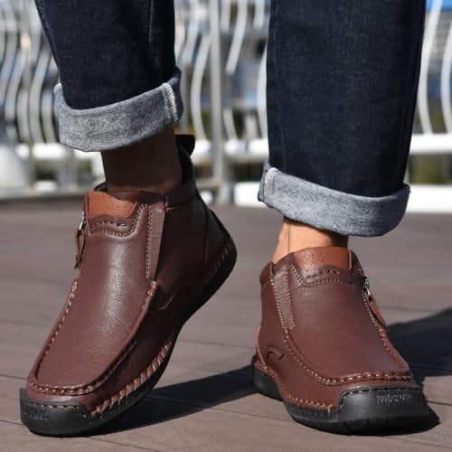 The First Young Shoes Men,Men's Leather Handmade Platform Leather Shoes& Outdoor, Waterproof, Arch Support2