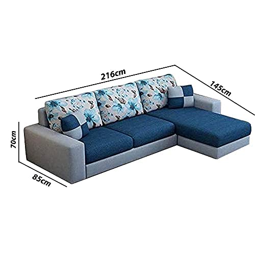 Image of Casaliving - Rolando L Shape Sofa for Living Room with 2 Puffy | Color - Grey & Navy Blue | Left Side Sofa (Blue-Grey)