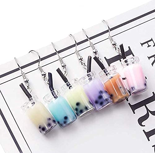 Yinlin Funny Pearl Milk Tea Cup Dangle Drop Earrings Gift Party Jewelry(Purple) #TOP5