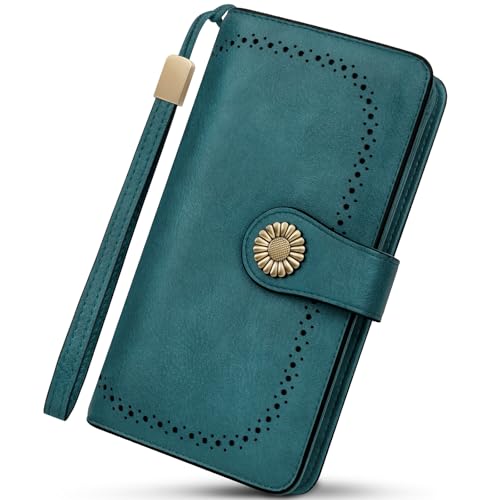 TEUEN Grande Cartera para Mujer en Cuero Vegano Billetera de Monedero Largo con Protección RFID, Bolsillo para Móvil Monedero con Cremallera, 10 Ranuras para Tarjetas, Regalo Mujer