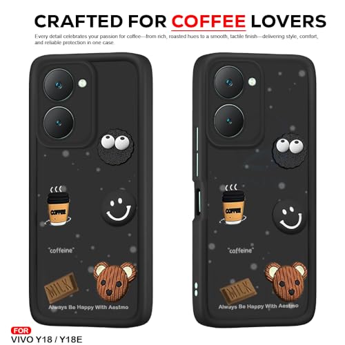 Image of AESTMO Back Case Cover for Vivo Y18 / Y18E Cover | Cute Fun Cartoon 3D Ball | Coffee Silicone Case | Full Body Protection | Camera Protection Back Cover for Vivo Y18 / Y18E (Black)