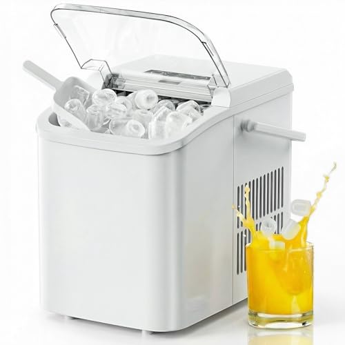 Image of NEWBULIG Ice Makers Countertop with Handle, Portable Ice Machine, 9 Bullet Ice Cubes in 6 Mins, 26lbs in 24Hrs, Auto-Cleaning, with Basket and Scoop, for Home, Kitchen, RV, Camping,White