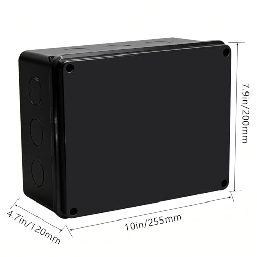 Image of Junction Box, Reserved Holes Electrical Boxes Waterproof IP65 ABS Plastic Electrical Power Cord Enclosure Project Box Black 10 x 7.9 x 4.7 inch(255x200x120mm)