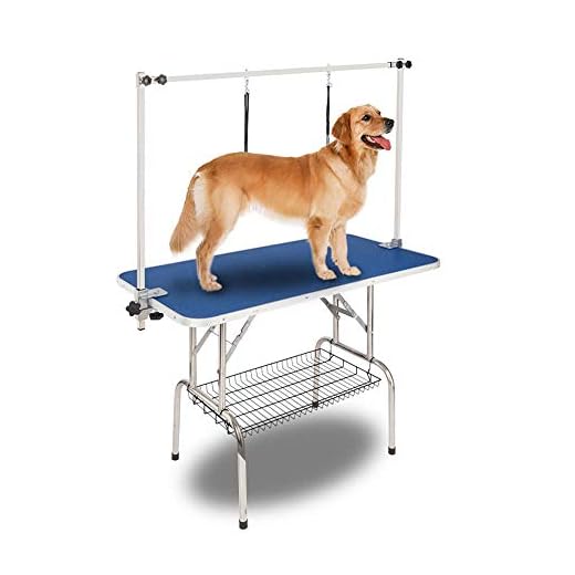 Bonnlo 36-inches Pet Grooming Table, Portable Dog Grooming Table with Arm Noose & Mesh Tray, Adjustable Foldable Pet Groom Table Stand for Dog Cat, Maximum Capacity Up to 330 LBS (36in)