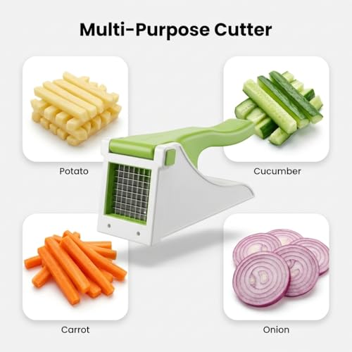 Image of French Fries Cutter Machine | Potato Chips Cutter & Vegetable Chopper | Manual French Fry Cutter for Potato, Carrot & Cucumber | Kitchen Slicer (Pack of 1)