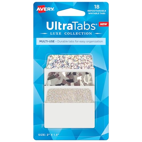 Image of Avery Ultra Tabs, 2 inch x 1.5 inch Repositionable, Holographic, 18 Tabs | For Marking Pages in Planners and Bibles, Two-Side Writable Film Tabs, Repositionable Adhesive, Smudge-Free Clear Body