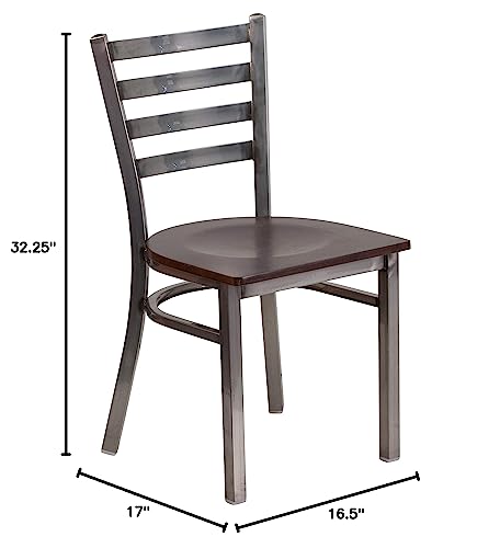 Image of Flash Furniture 2 Pack HERCULES Series Clear Coated Ladder Back Metal Restaurant Chair - Walnut Wood Seat