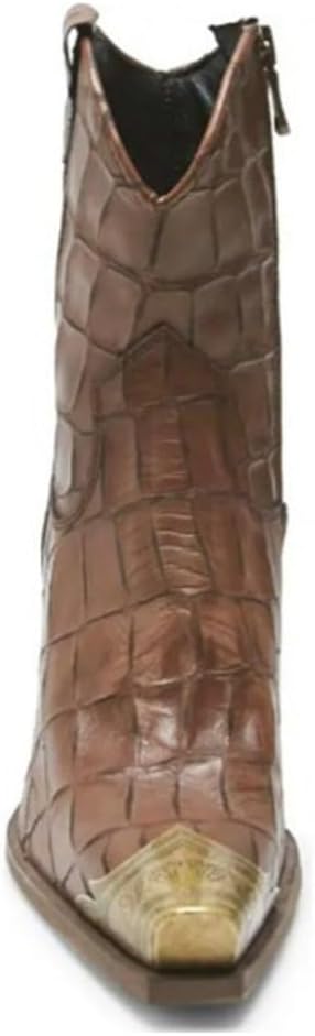 keleimusi Women's Western Cowgirl Ankle Boots Stacked Block Heel Cowboy Booties Steel Toe Heeled Short Cowboy Boots Side Zipper Western Booties - Image 4