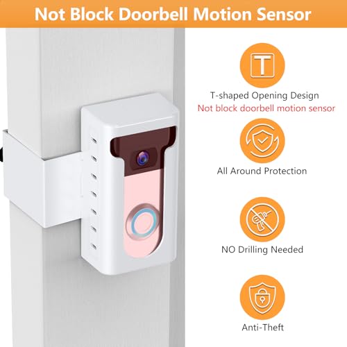 Anti-Theft Video Doorbell Mount Compatible with Ring / Blink Wireless Video Doorbell, Not Block Doorbell Motion Sensor, No-Drill Mounting Bracket Wedge Adapter Holder Accessories, White - Thumbnail 6
