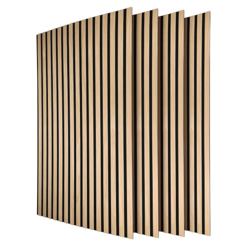 EYMPEU Zestaw 4 akustycznych paneli ściennych PET120x60cm o wyglądzie naturalnego drewna, izolacja akustyczna i dźwiękochłonna do salonu, sypialni, biura, studia nagraniowego