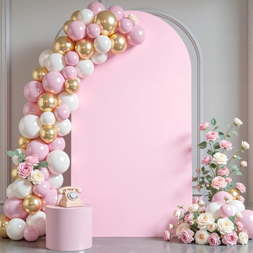6.6FT Pink Arch Backdrop Cover - Polyester Fitted Wedding Arch Stand Covers Round Top Chiara Arch Backdrop Cover for Birthday Party Banquet Photo Background Decoration