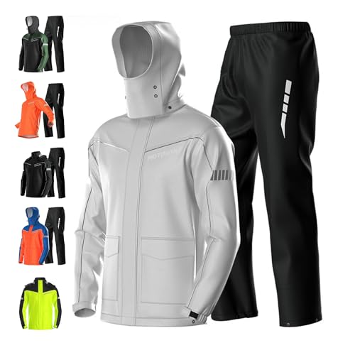 Image of Motowolf 2-Pcs Motorcycle Jacket Men & Pants, 100% Waterproof Protective Rain Gear Reflective Jacket with Hood, All-Season