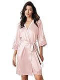 AW BRIDAL Womens Silk Robe Short Satin Lace Kimono Robes Bridesmaid Robes Bridal Party Robes Loungew