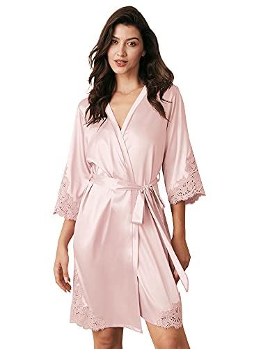 Aw Bridal Womens Silk Robe Short Satin Lace Kimono Robes Bridesmaid Robes Bridal Party Robes Loungewear For Bride, Blush Xl #TOP18