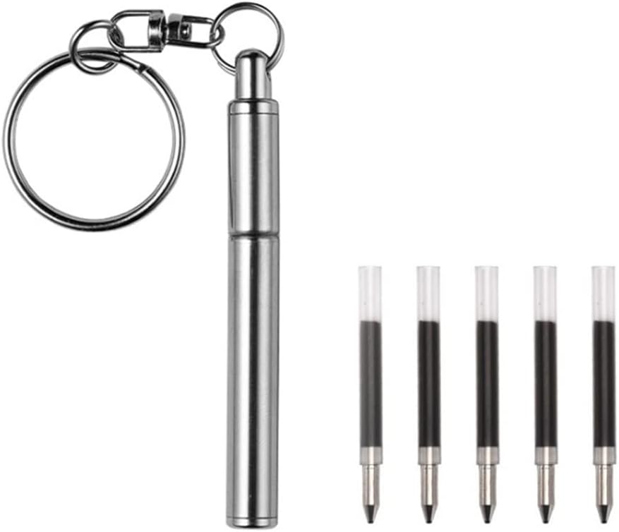 Portable Key Ring Stainless Steel Telescopic Pen Telescoping Ballpoint Pen Keychain Tool for Outdoor Travel