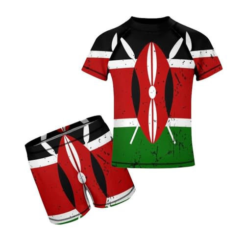 Retro Kenyan FlagChildren's Casual Swimsuit Set - Simple and Versatile10-12Y（150cm）