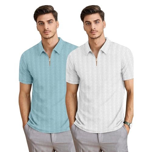 Image of MiraMichi Men's Polycotton Short Sleeve Casual Polo Collar T-Shirt - Lightweight Breathable Classic Polo for Everyday Comfort & Style