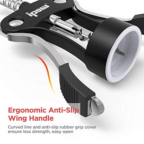 IPOW Wine Opener, Wing Corkscrew, Zinc Alloy Premium Wine Bottle Opener, Manual Multifunctional Cork Screw for Waiter, Heavy Duty, Black - Thumbnail 6