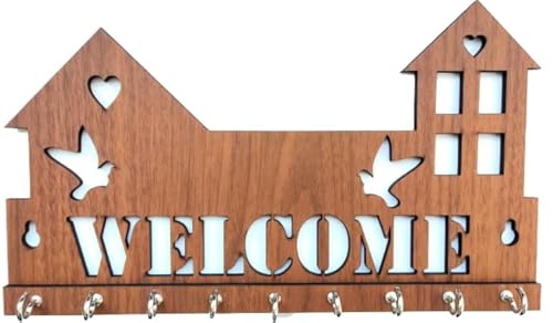 My Dream Carts Welcome Home Birds Hearts Key Holder for Wall Wooden Key Organizer for Home Medal Hanger MDF Wood Wall Mounted Key Hanger Handicraft Key Rack Designer Key Stand for Home Decor Items