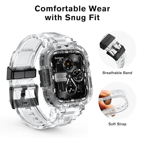 Image of amBand Bands Case Compatible with Apple Watch Series 11 /10 42mm for Men Women, M1 Sport Rugged Heavy Duty Cover Tactical Strap Military Grade Protective Bumper Protector for iWatch 42 mm Men, Clear